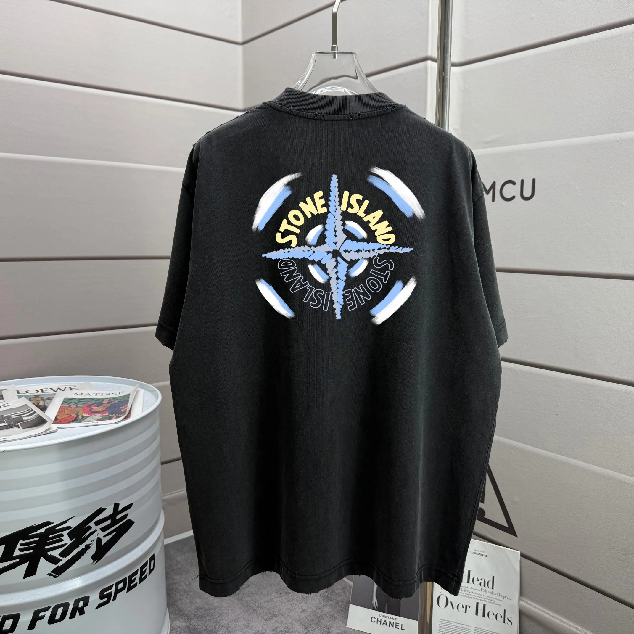 P160 Ston* islan* 石*岛 2025 autumn and winter new style, washed and worn 320g round neck short-sleeved tee, loose version for men and women, color: washed black, washed white, washed gray, washed brown gray Size: S M L XL XXL Size: S (90-130 catties) M (120-150 catties) L (140-165 catties) (160-180 catties) XXL (180-210 catties)